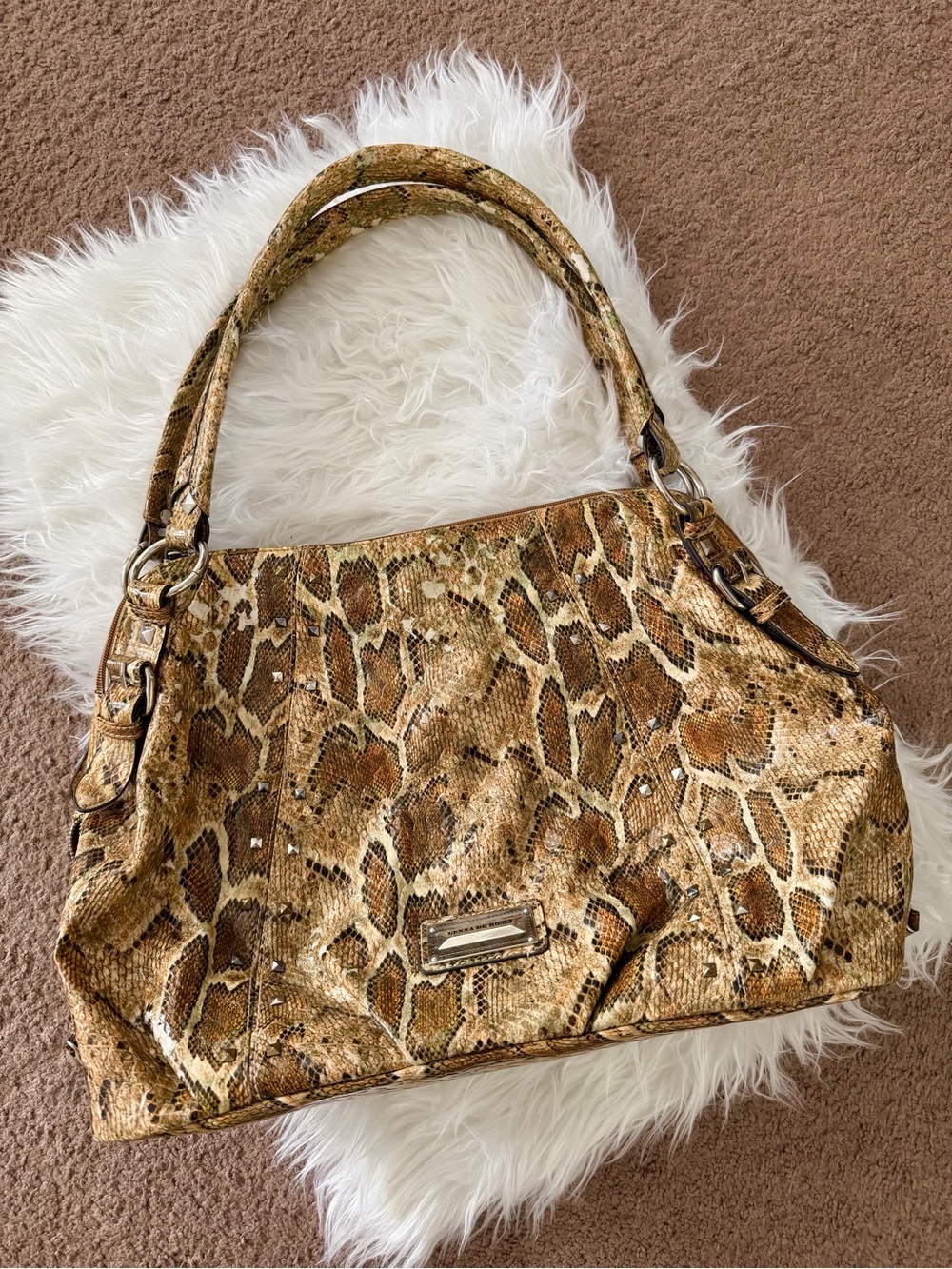 GENNA DE ROSSI  Snake-PrinT Shoulder Bag in Brown